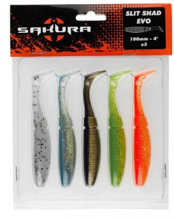 SAKURA Slit Shad Evo 100 mm / MIX - 5 kusů
